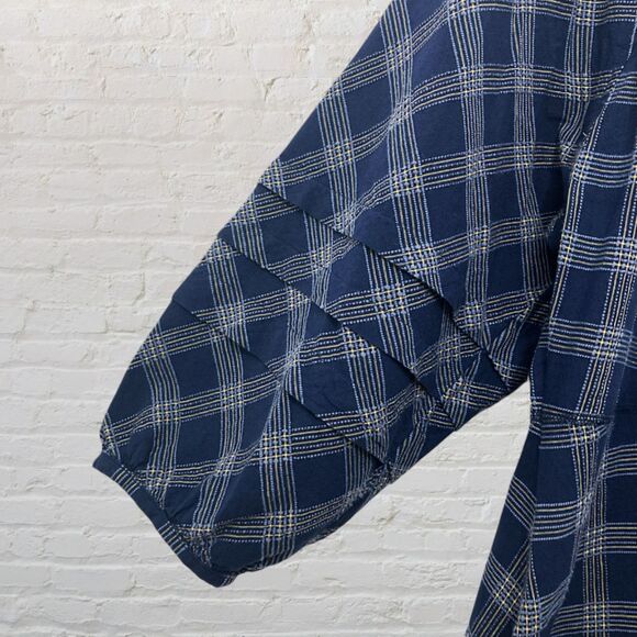 Wrap London Navy Plaid Balloon Sleeve Mini Dress L - Picture 11 of 14